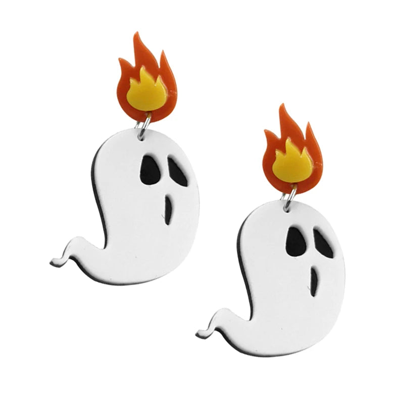 EtherealBe Halloween earrings for women featuring playful ghost designs with flames