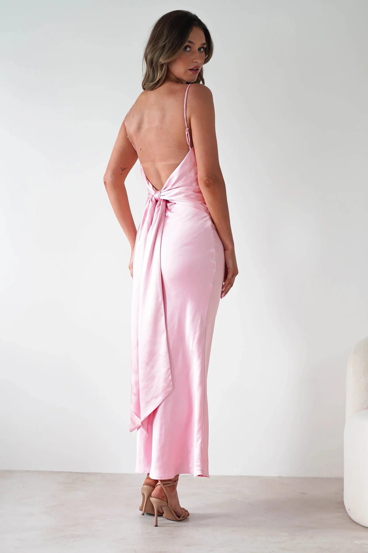 EtherealBe Sexy Satin Halter Dress in Olive Green
