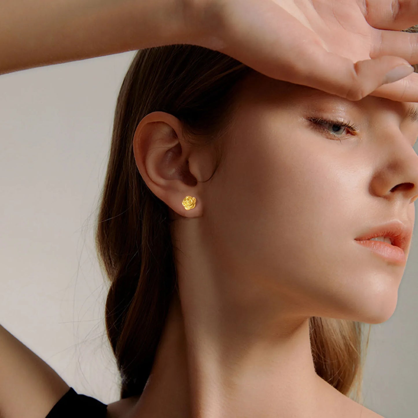 Exquisite Rose Flower Stud Earring, Stainless Steel Gold Color Petal Earrings, Trendy Women Christmas Gift