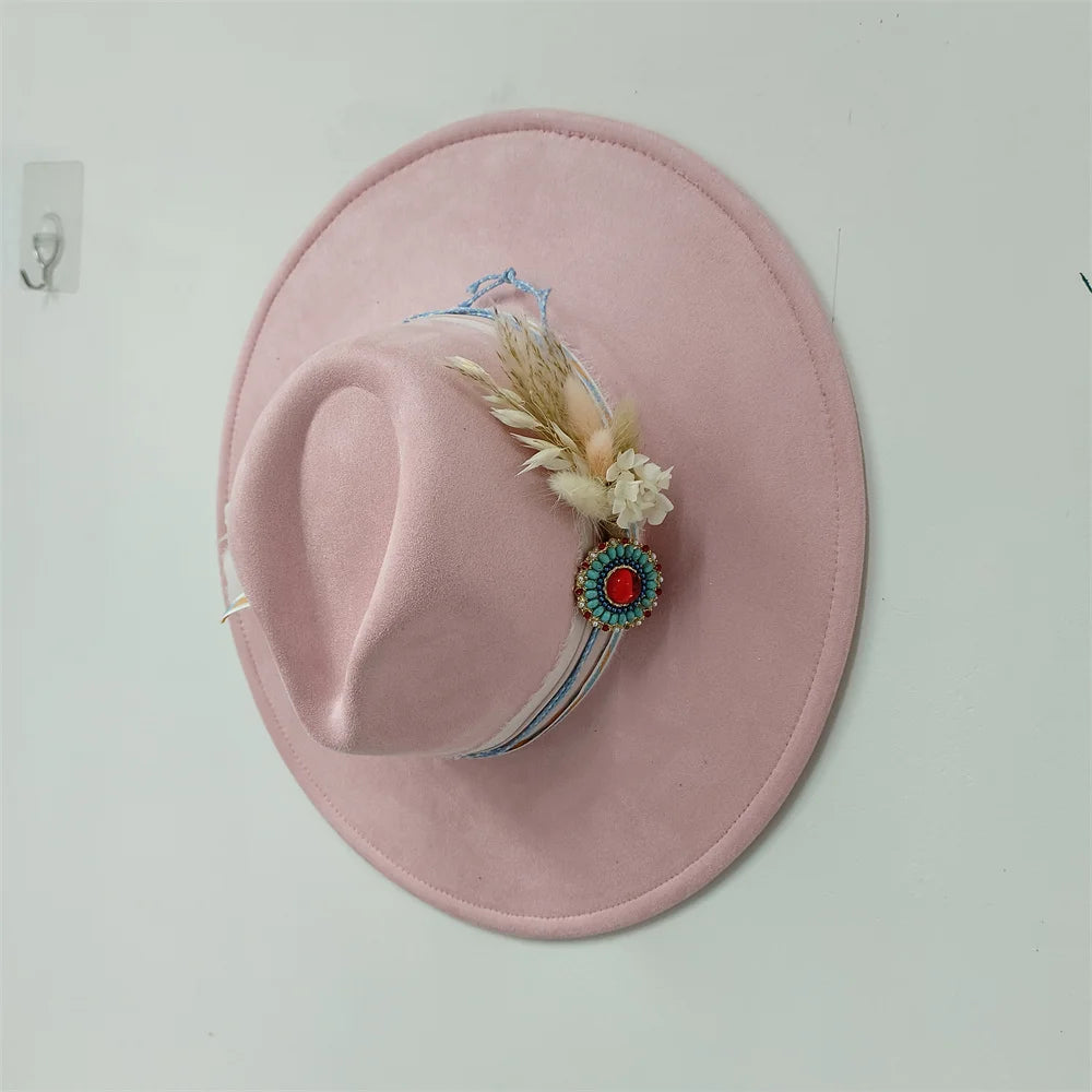 Embroidered three-dimensional flower fedora hat Women's jazz top hat Spring and autumn panama church fashion elegant wedding Hat