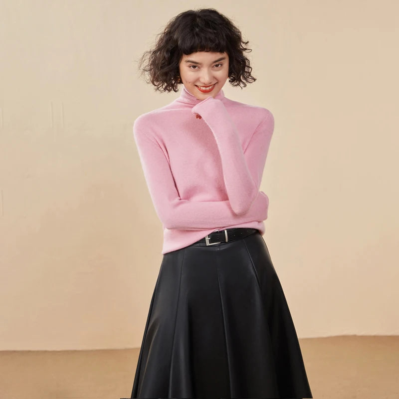New Women's Cashmere Sweater 100% Pure Cashmere Knitted High Collar Hoodie Hot Selling Soft Solid Color Women's Top