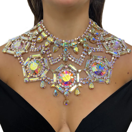 AB Color Geometric Necklace Personalised Dancing Irregular Accessories Exaggerated Jewelry Luxury Crystal Oversize Y2k