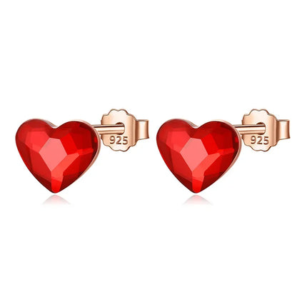 TrustDavis Authentic 925 Sterling Silver Sweet Red Zircon Love Heart Stud Earrings For Women Sterling Silver Jewelry Gift DA735