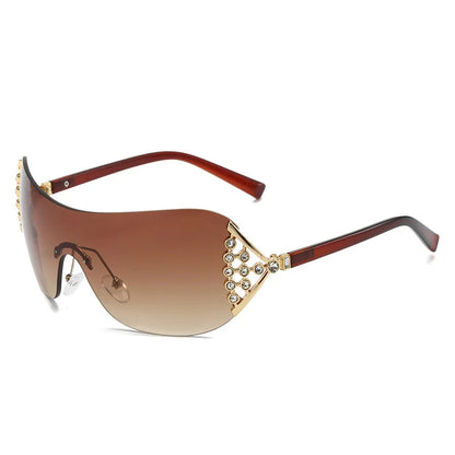 Luxury One-Piece Rimless Sunglasses Oversized Diamond Brand Designer Sun Glasses for Women Steampunk Eyewear UV400 Oculos De Sol