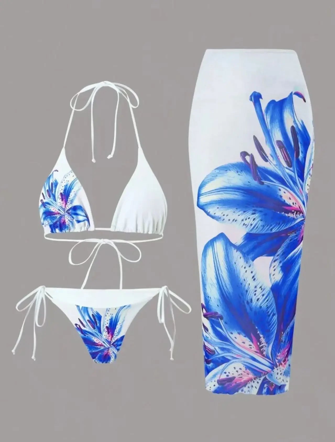 Sexy Print Three-piece Swimsuit Set Charms Lilies Limited Edition Bikini Set Attractiveness Sensuality Fashionable Women's Wear