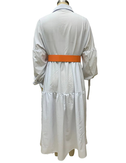 2024 Autumn New Women's Clothing Solid Color Fashionable Temperament Long Sleeved Sleeve Lace Up Casual Mid Length Lapel Dress