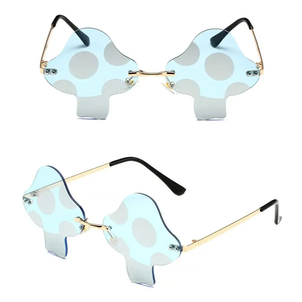Mushroom Shape Sunglasses Irregular Rimless Sun Glasses Trendy Fun Sunglasses for Women Men Halloween Party Cosplay Eyewear