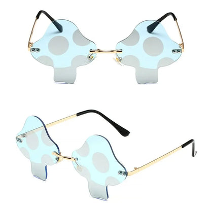 Mushroom Shape Sunglasses Irregular Rimless Sun Glasses Trendy Fun Sunglasses for Women Men Halloween Party Cosplay Eyewear