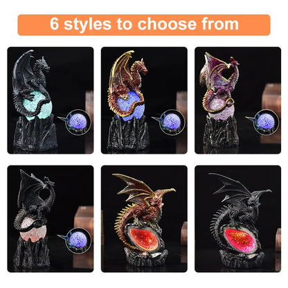 7 Color Change Lava Resin Base Dragon Statues Luminescent Dinosaur Holy Dragon Battle Dragon Home Desktop Sculpture Kids Gifts