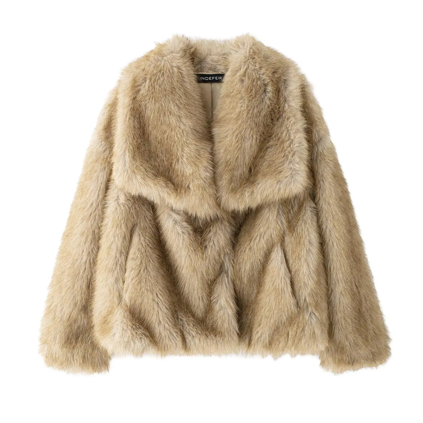 HH Winter Women Elegant Warm Plush Coat Turn-Down Collar Thick Cardigan Coat Female Pocket Long Sleeve Short Outerwear Mujer