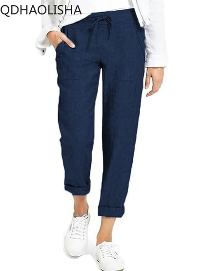 Women's Pants New In Korean Fashion Commuter High Waist Women Clothes Cotton Lace-up Pencil Wide Trousers Streetwear Black Pants