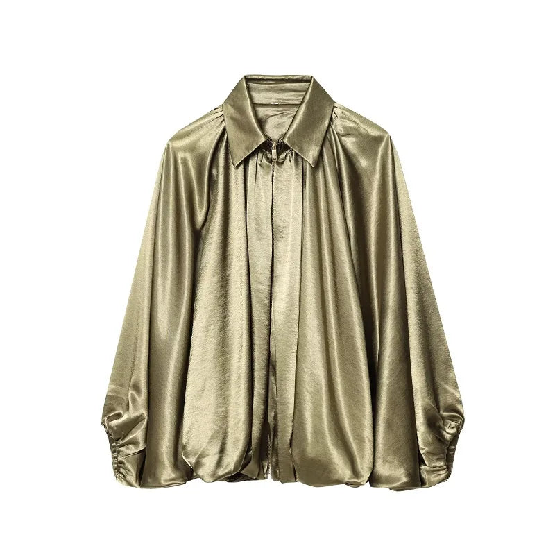 MUJER Ruched Bomber Jackets for Women Puffy Oversized Jacket Woman Summer Coats Demi-season Jacket for Women New in Outerwears