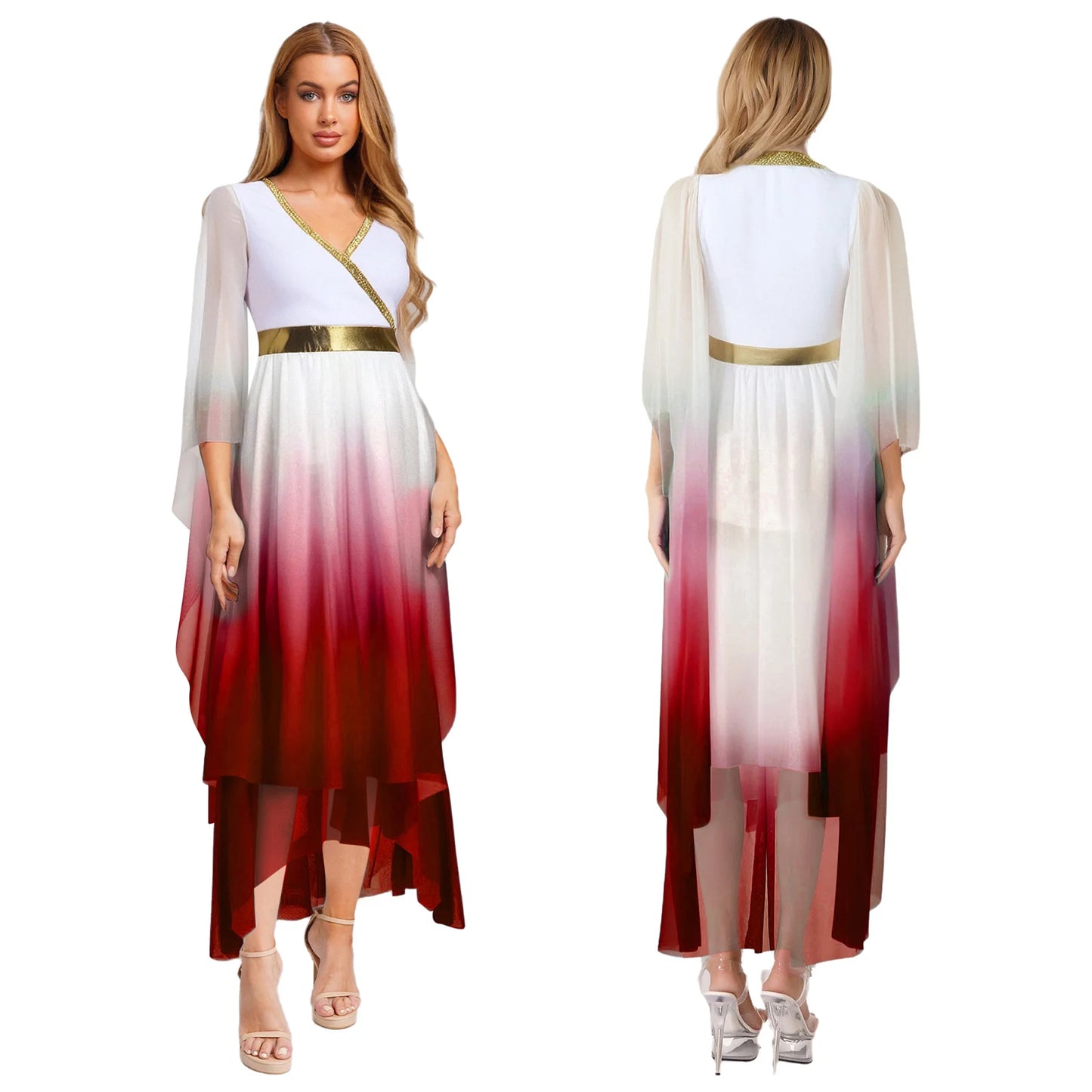 Women Halloween Ancient Greek Goddesses Queen Cosplay Costume Roman Toga Gold Trim Cape Tunic Dress Church Choir Worship Robe