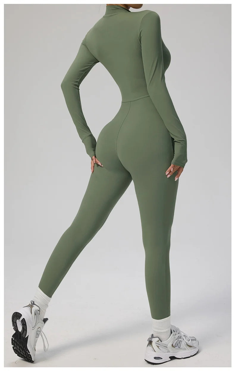 TRY TO BN Sports Yoga Jumpsuit Long Sleeves Zipper Sportswear Fitness Pants Workout Bodysuit One Piece Tights Women Gym Clothing
