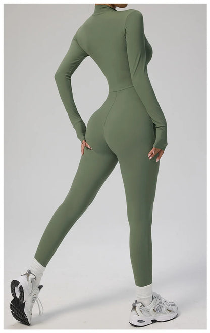 TRY TO BN Sports Yoga Jumpsuit Long Sleeves Zipper Sportswear Fitness Pants Workout Bodysuit One Piece Tights Women Gym Clothing