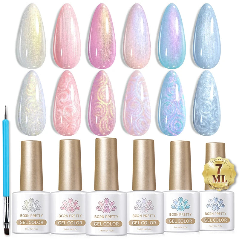 BORN PRETTY 7ml Glitter Gel Nail Polish Set Sparkly Shiny Gold Silver Pink Glitter Gel Polish Kit Winter Christmas Gift Box