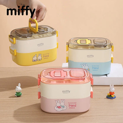 Kawaii Miffy Stainless Steel Divided Lunch Box Water Heated Student Lunch Box Cartoon Portable Bento Box Christmas Gift Toy