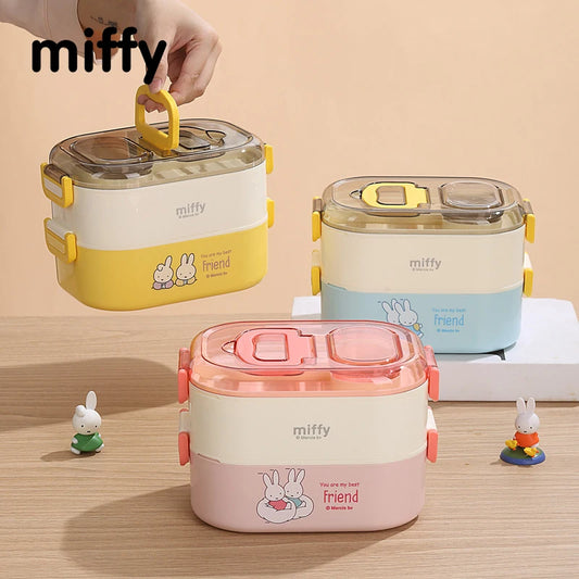 Kawaii Miffy Stainless Steel Divided Lunch Box Water Heated Student Lunch Box Cartoon Portable Bento Box Christmas Gift Toy