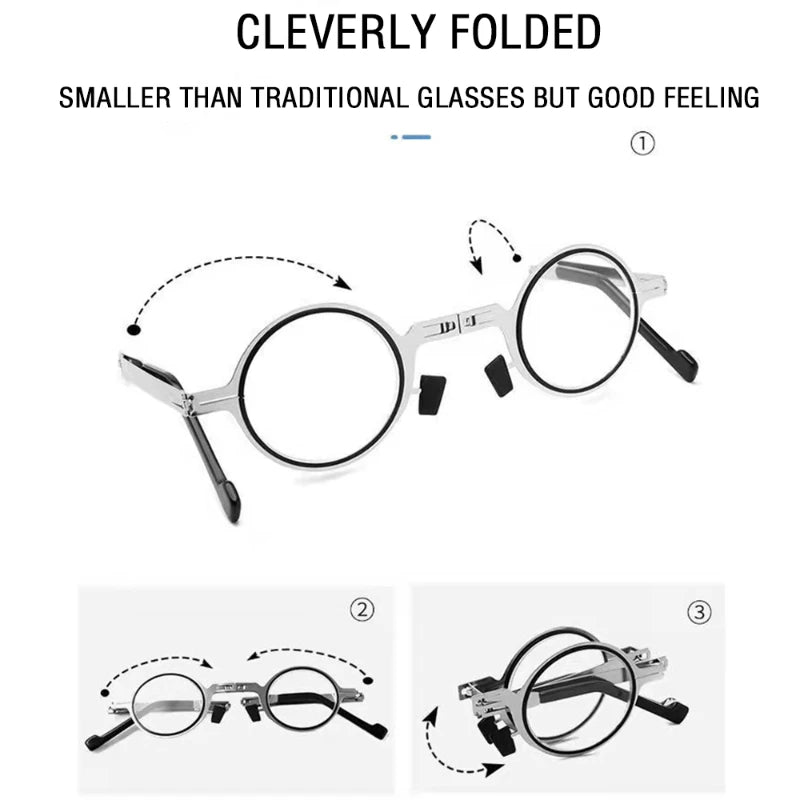 Metal Portable Folding Reading Glasses Vintage Round Square Foldable Presbyopia Eyeglasses Anti-blue Light Eyewear with Cases