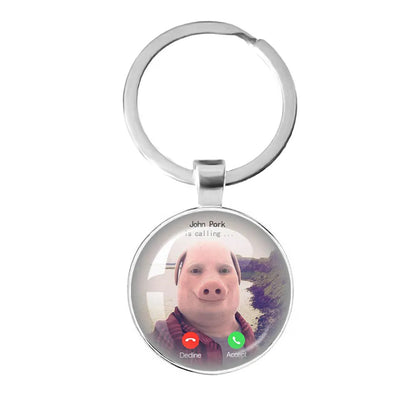 New John Pork Is Calling Answer Call Phone Humor Funny Pig Lover Graphic Meme Glass Dome Pendant Cabochon Keychain Jewelry Gifts