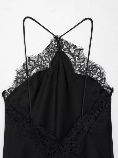 2025 Sexy Lace Spliced Sling Dresses For Women Elegant Sleeveless Backless Irregular Hem Dress Lady Chic Holiday Party Wear