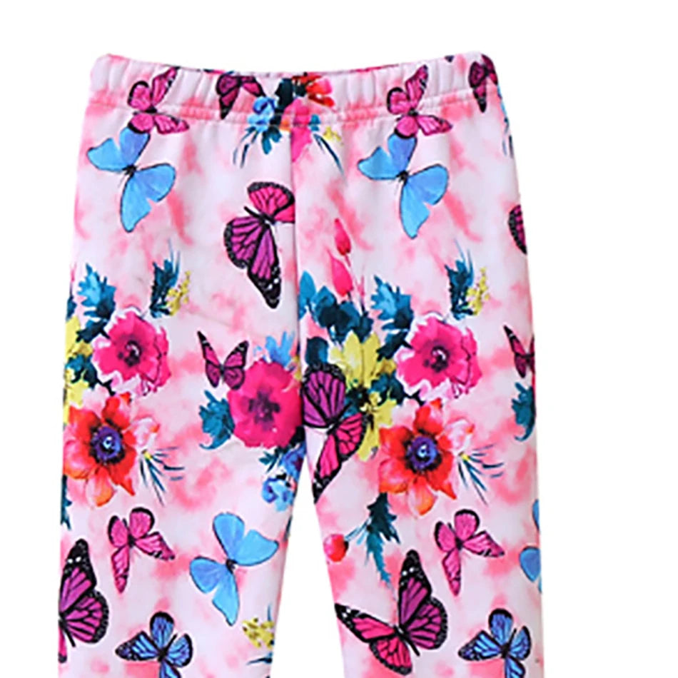 Girls Warm Plush Long Pants for Autumn Spring Cartoon Butterfly Striped Soft Cozy Leggings Fleece-Lined Bottoms Kids Casual Wear