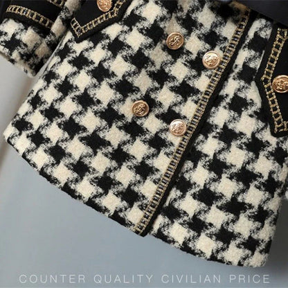 Woolen Coat Women Winter New Double-Breasted Mid-Long Plaid Woolen Windbreaker Fashion Pocket Belt Outwear Wool Coats Female