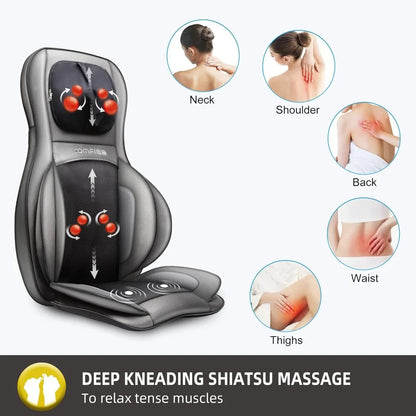 Shiatsu Neck Back Massager with Heat and Compression, App Control 2D or 3D Deep Tissue Kneading Massage Chair Pad,Chair Massager