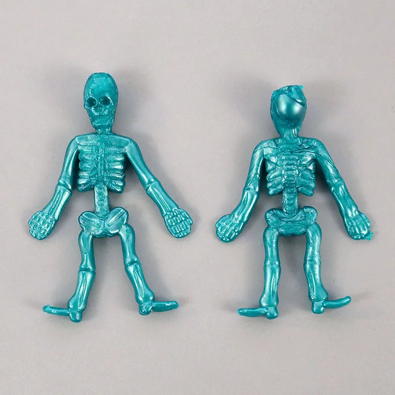 16Pcs Halloween Stretchable Skeleton Man Kids Party Favors TPR Soft Rubber Zombie Horror Doll Stress Relief Toy Halloween Gifts