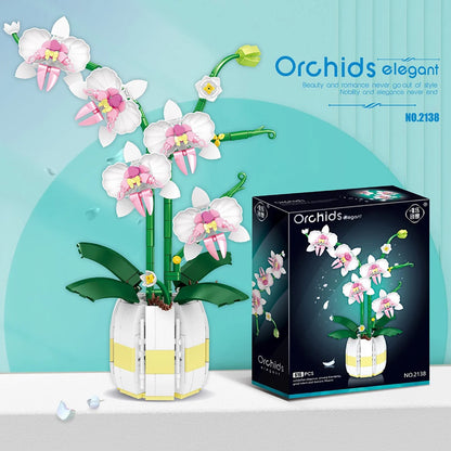 Building Blocks Set Orchid Flowers Bouquet Flower Blocks Bonsai Plant Model Bricks DIY Home Decoration Toys Kids Chirstmas Gifts