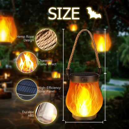 Camping Lamp Solar Flame Lights Garden Lantern Flickering LED Light Decorative Yard Decor with Rope Halloween Party Home Decor
