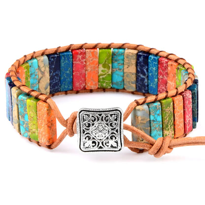 Chanfar Hot Sale Style Multicolor Natural Stone Gem Leather Tibetan Gypsy Beaded Adjustable Bracelets For Men Women
