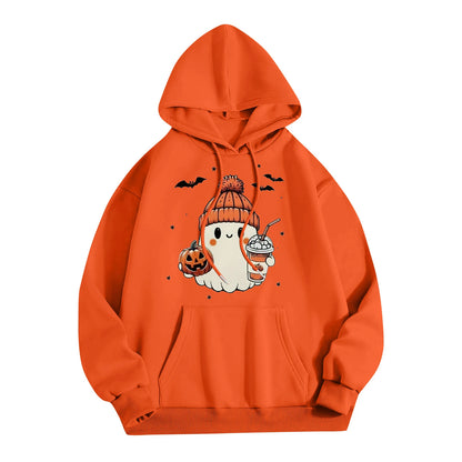 Women Halloween Printed Hoodie Casual Long Sleeve Sweatshirt Fashion Oversize Pullover Cozy Winter Streetwear Chic Loungewear