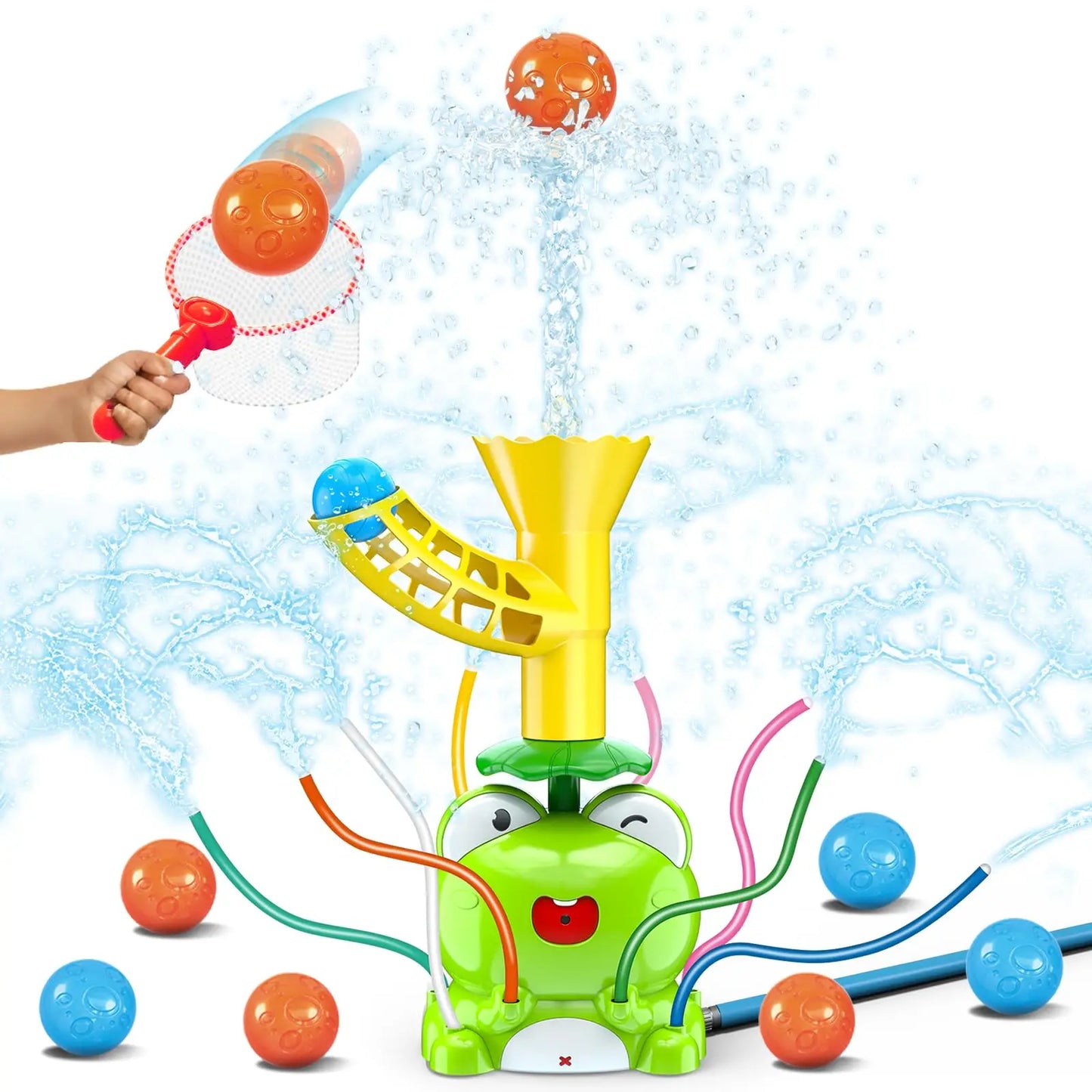 VATOS Kids Outdoor Water Play Sprinklers-2 in 1 Frog Sprinkler Spinning  Catch Ball Game Summer Water Play Set Toys for kids