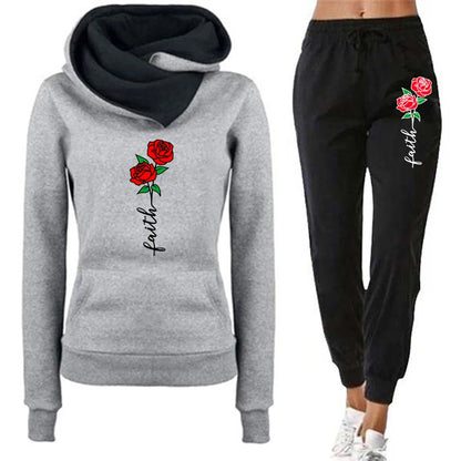 Autumn Women Winter 2-Piece Printed Hoodie Pants Sportswear Sports Suit Hooded Sweatshirt Suit Women Jogging Calas Cargo Femina