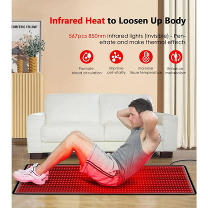 Red Light Therapy Mat, Infrared Light Therapy Pad for Full Body, Laying Red Heating Pad with Pulsing Mode, Electric Blankets