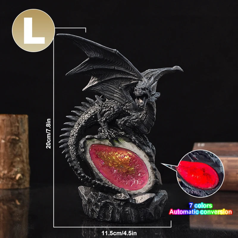 7 Color Change Lava Resin Base Dragon Statues Luminescent Dinosaur Holy Dragon Battle Dragon Home Desktop Sculpture Kids Gifts