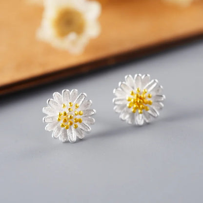 Real 100% 925 Sterling Silver Daisy Stud Earrings for Women Girls Fashion sterling-silver-jewelry brincos brinco