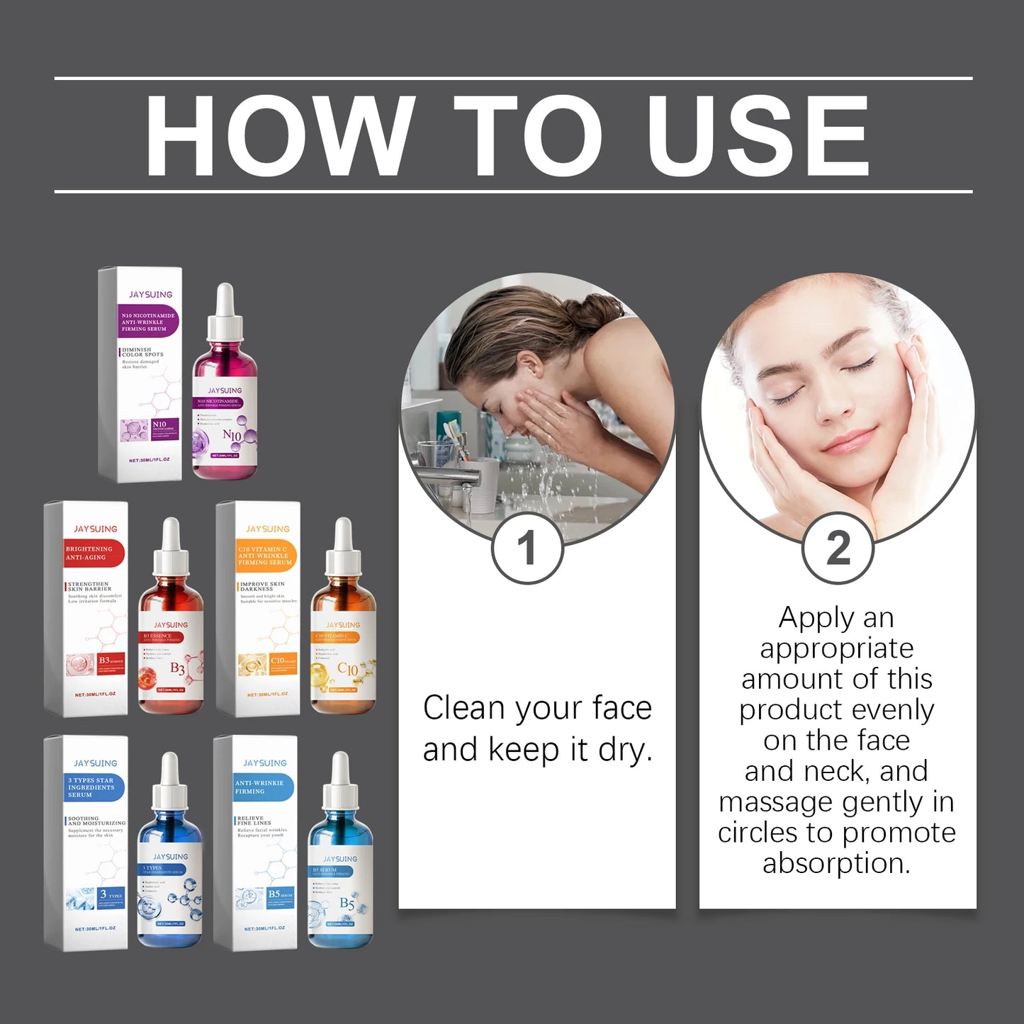 Facial Serum Skin Care Sets 5PCS Hyaluron Acid Vitamain C Niacinamide Fade Wrinkle Shrink Pores Moisturizing Brighten B5 Essence