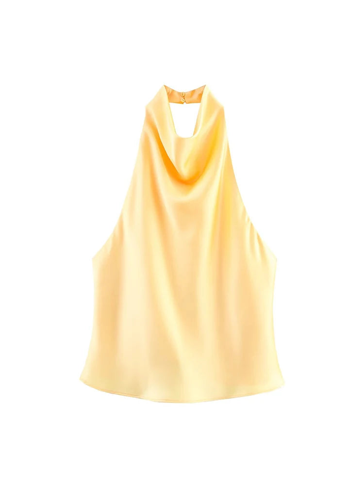 TFMLN Elegant Halter Top for Women Spring Summer Sexy  Backless High Street Waistcoat Female Fashion Solid Halter Neck Tops