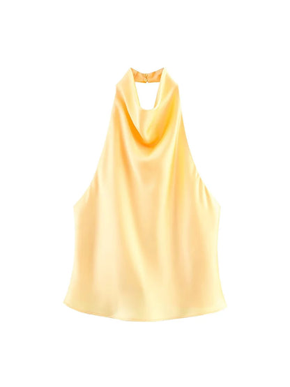 TFMLN Elegant Halter Top for Women Spring Summer Sexy  Backless High Street Waistcoat Female Fashion Solid Halter Neck Tops