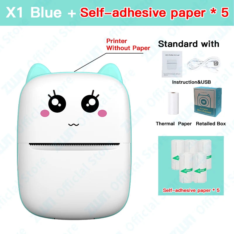 ZWN Portable Bluetooth Mini Printer Mobile Phone Photo Title Note Print Pocket Student Error Label Printer for Children's Gifts