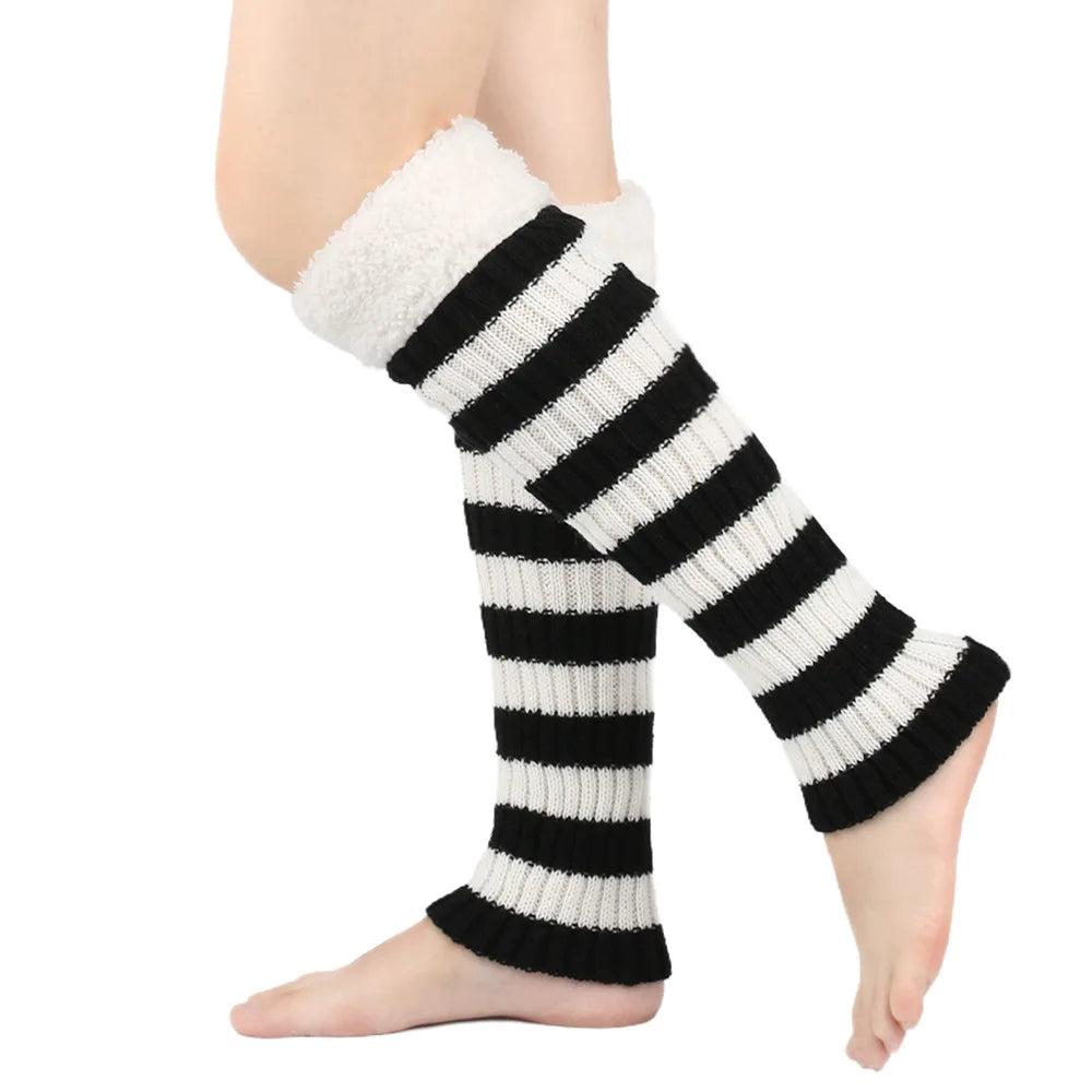 Winter Warm Women Leg Warmers Fashion Stripe Autumn Knitted Foot Cover Fleece Crochet Arm Warmer Heap Socks Boot Cuffs