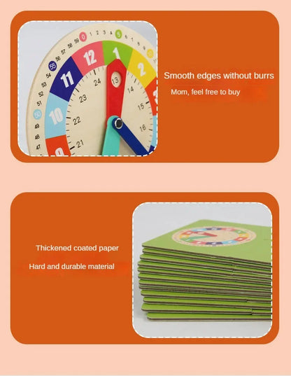 Wooden Clock Model Teaching Aid Montessori Learning Clocks with Cards Kindergartner Toy for Game Interaction Playroom Wall