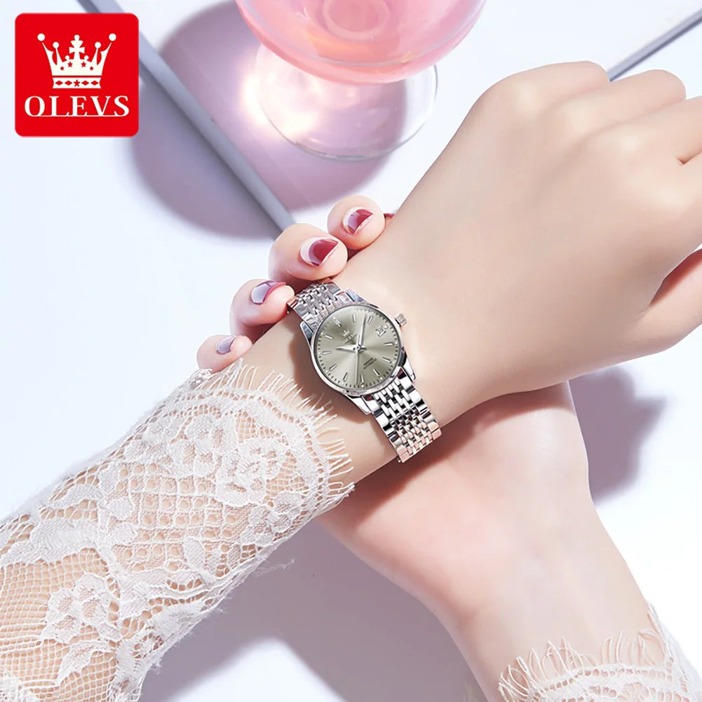 OLEVS 6635 Elegant Women's Watches Simple Fashion Automatic Mechanical Wristwatch for Lady Waterproof Luminous Date Gift Box