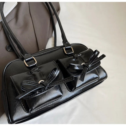 Vintage Women Business Shoulder Bags Simple Ladies Commute Tote Bag Pu Leather Female Underarm Bag Burgundy Large Handbags Purse