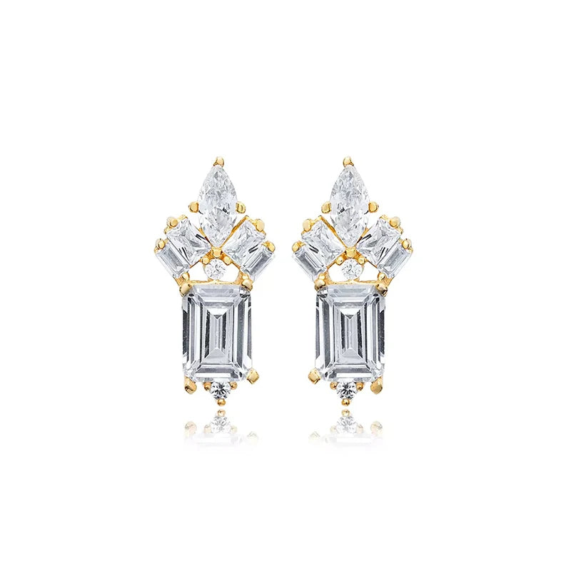 925 Sterling Silver Ear Needle Geometric Zircon Metal Earrings for women Shiny Crystal Luxury Small Stud Fashion Wedding Jewelry