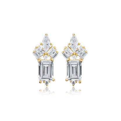 925 Sterling Silver Ear Needle Geometric Zircon Metal Earrings for women Shiny Crystal Luxury Small Stud Fashion Wedding Jewelry
