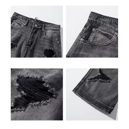 Ripped jeans for women in summer, cool, old high street American wide-leg pants loose and versatile straight trousers y2k jeans