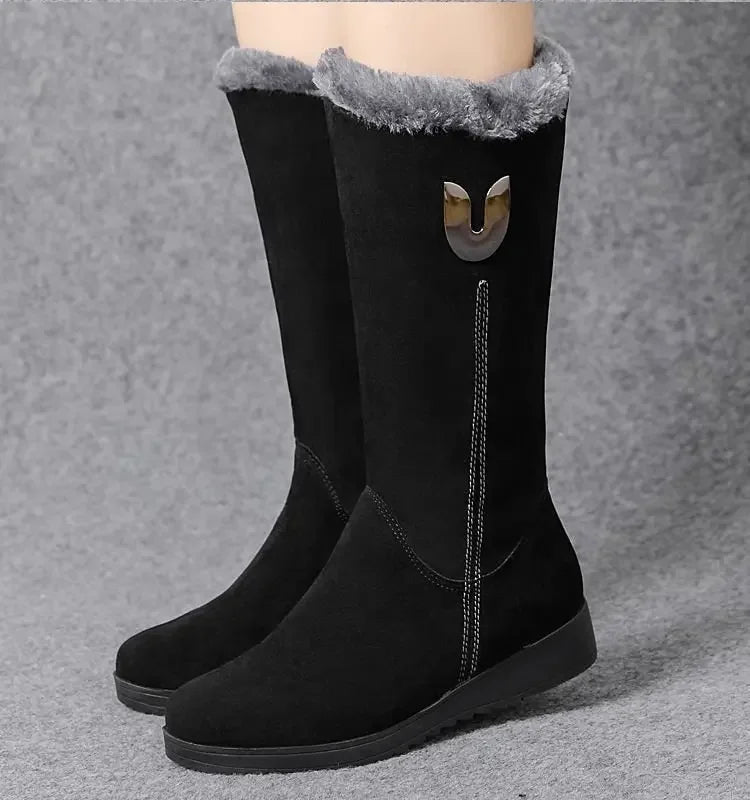 Warm Chelsea High Fur Boots Women 2025 Winter Shoes for Women Chunky Mid-calf Plush Snow Flat Boots ZIP Fashion Botas De Mujer
